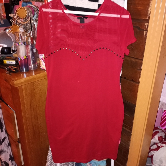 💕5 for 25$ Medium Red Sweetheart Neckline Studded Valentines Day Mini Dress - Picture 2 of 6